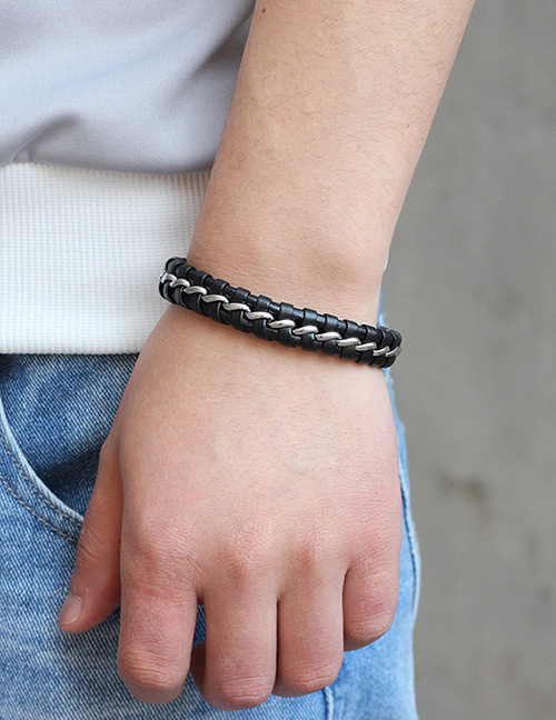 Fashion Black+silver Color Pure Color Decorated Bracelet