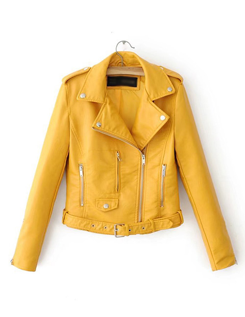 Fashion Yellow Pure Color Decorated Jacket