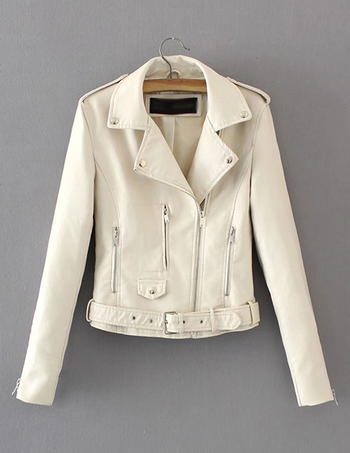 Fashion White Pure Color Decorated Jacket