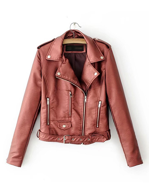 Fashion Red Pure Color Decorated Jacket