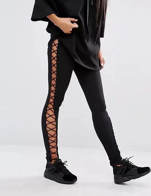 Fashion Black Bandage Decorated Trousers