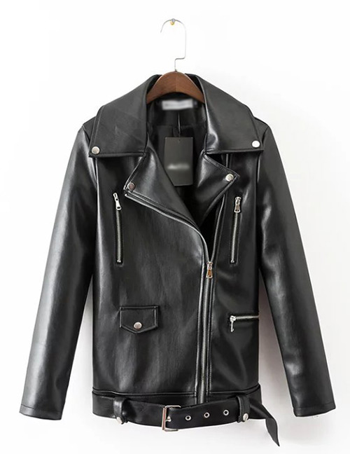 Fashion Black Zipper Shape Decorated Jacket