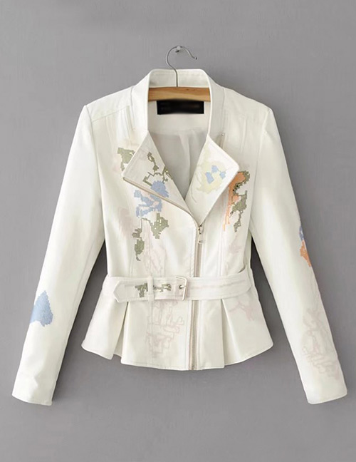 Fashion White Flower Pattern Decorated Jacket