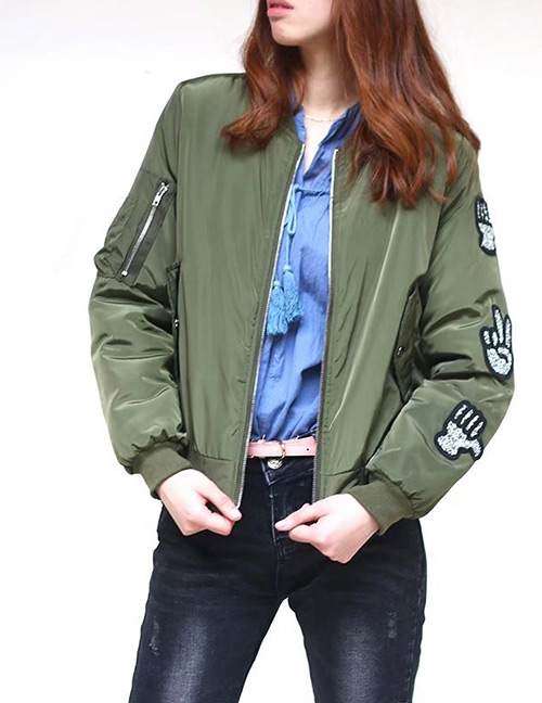 Fashion Army Green Zipper Decorated Jacket