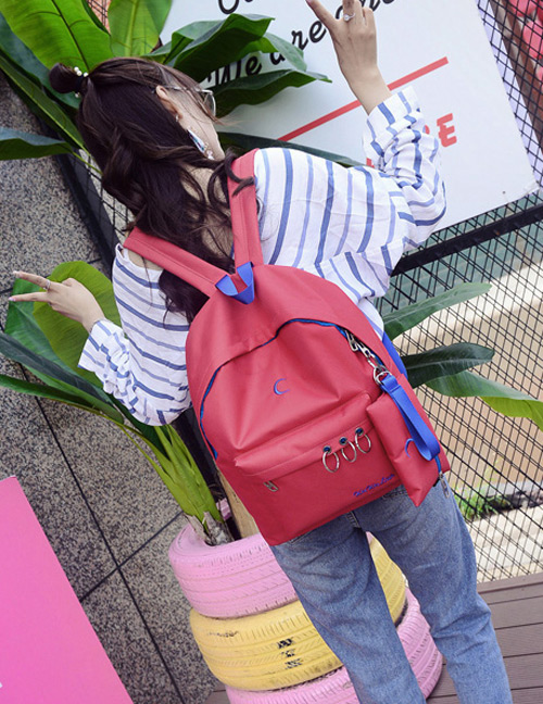 Fashion Red Circular Ring Decorated Backpack (2 Pcs)