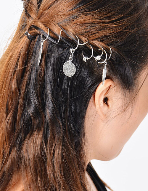 Fashion Antique Silver Leaf&wafer Shape Decorated Hairpin