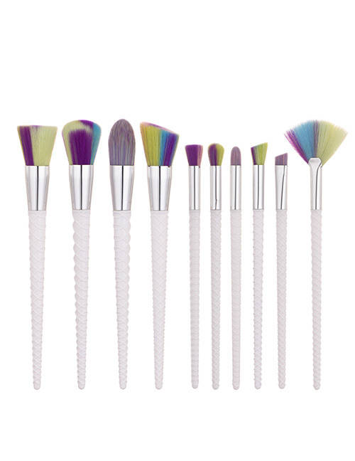 Trendy White Sector Shape Decorated Simple Makeup Brush(10pcs)