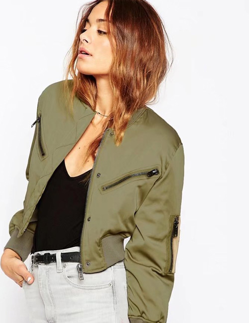 Trendy Olive Pure Color Decorated Long Sleeves Jacket