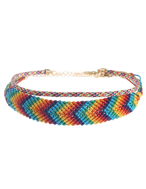 Fashion Multi-color Color Matching Decorated Double Layer Choker