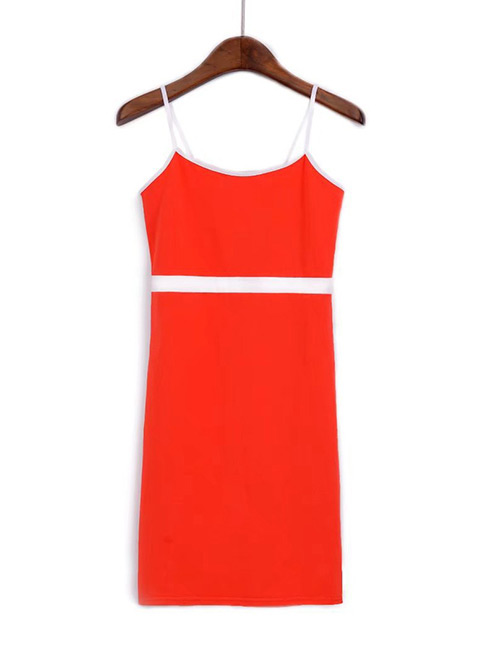 Trendy Red Pure Color Decorated Packing Hip Suspender Dress