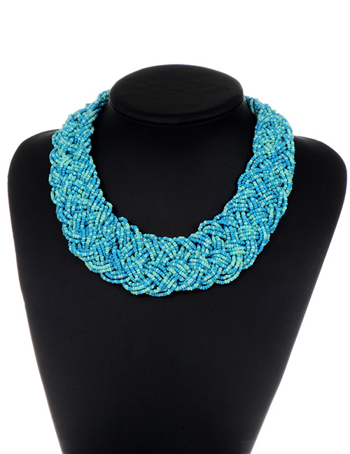 Fashion Lake Blue Pure Color Decorated Necklace