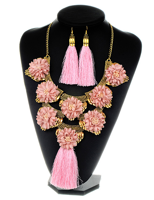 Fashion Pink Flower&tassel Decorated Jewelry Sets