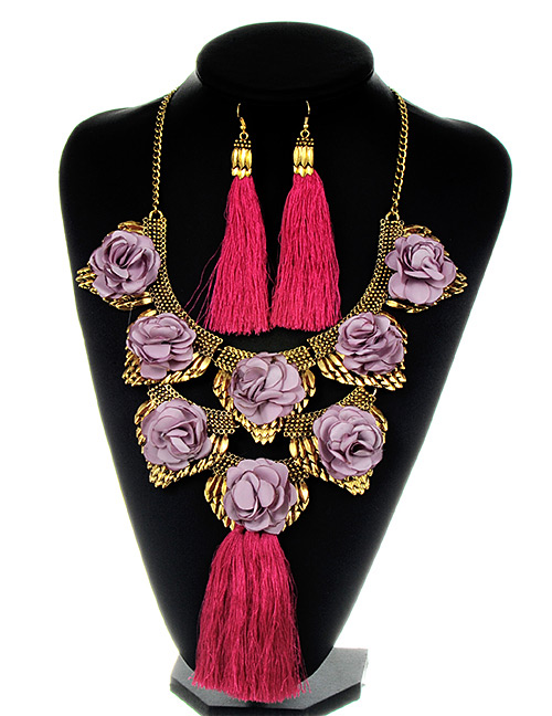 Fashion Plum Red Flower&tassel Decorated Jewelry Sets