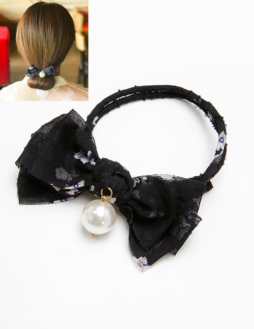 Fashion Black Bowknot&pearls Decorated Hair Band