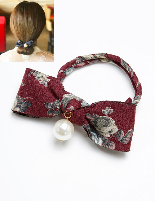 Fashion Claret Red Bowknot&pearls Decorated Hair Band