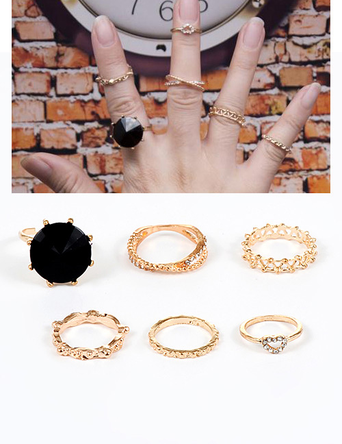 Fashion Gold Color Heart Shape Decorated Simple Ring Sets(6pcs)