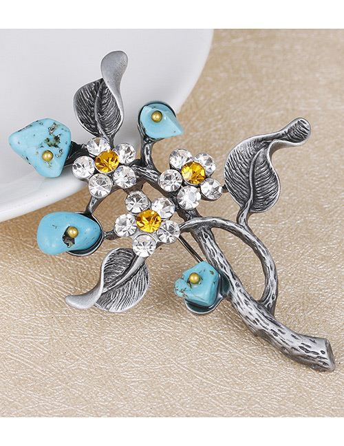 Fashion Blue Diamond&pearls Decorated Tree Shape Brooch