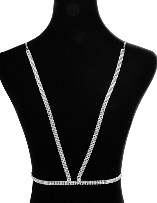 Exaggerated Silver Color Full Diamond Decorated Belt Design Body Chain