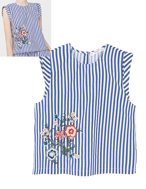 Fashion Blue Embroidery Flower Decorated Vest
