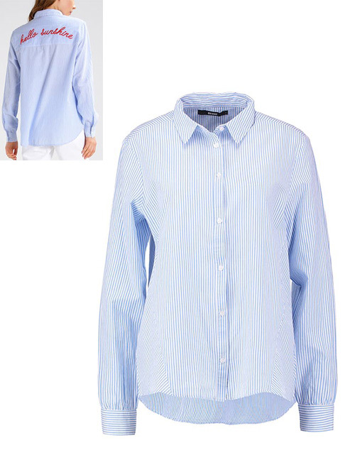Fashion Blue Color-matching Decoratecd Shirt