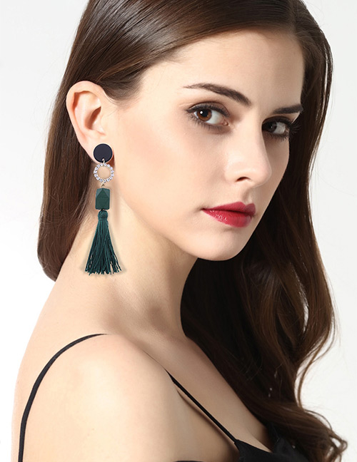 Bohemia Green Tassel Decorated Earrings