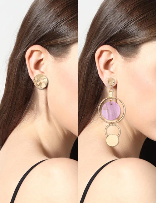 Personality Pink Round Shape Decorated Asymmetrical Earrings