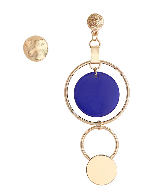 Personality Blue Round Shape Decorated Asymmetrical Earrings