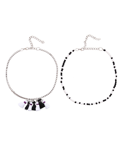 Bohemia Black+white Tassel Decorated Double Layer Necklace
