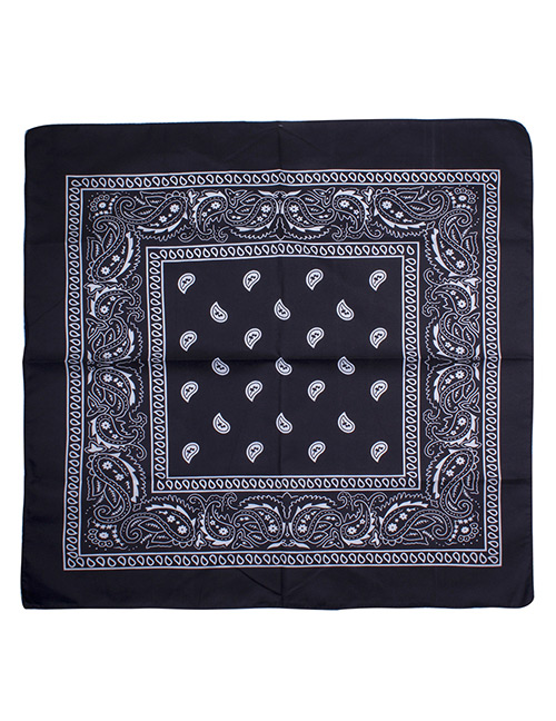 Bohemia Black Color-matching Decorated Tassel Sqaure Scarf
