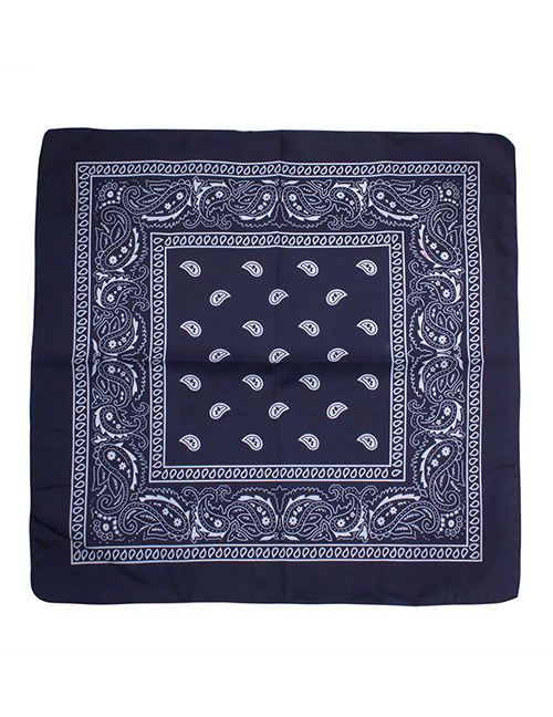 Bohemia Navy Color-matching Decorated Tassel Sqaure Scarf