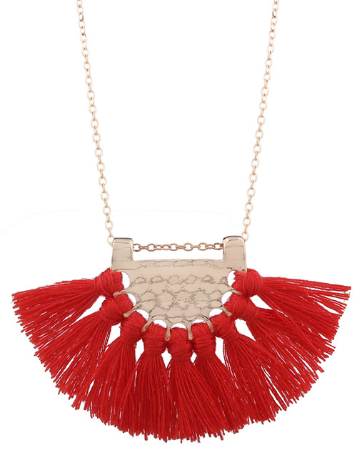 Bohemia Red Fan Shape Decorated Necklace