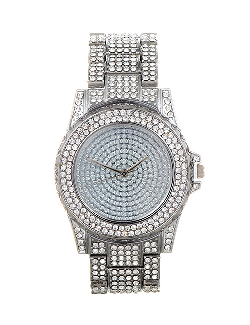 Fashion Silver Color Diamond Decorated Round Dial Design Watch