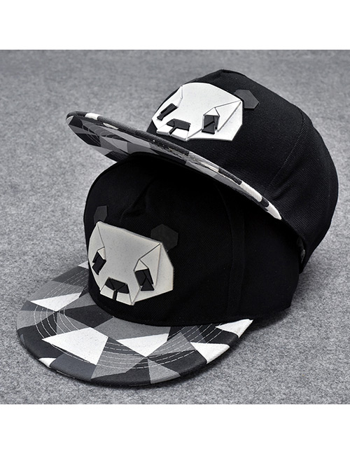 Trendy Black Cartoon Panda Pattern Decorated Hip-hop Cap(adjustable)