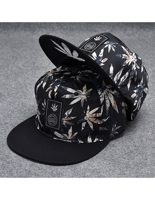 Trendy Black Maple Leaves Decorated Hip-hop Cap(adjustable)