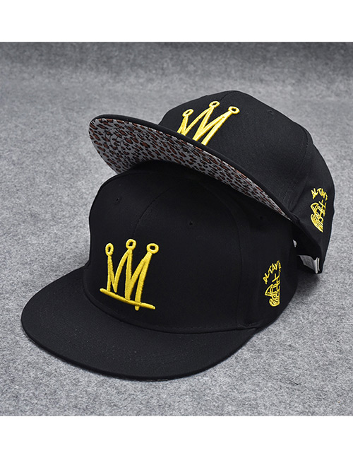 Trendy Black Crown Pattern Decorated Hip-hop Cap(adjustable)