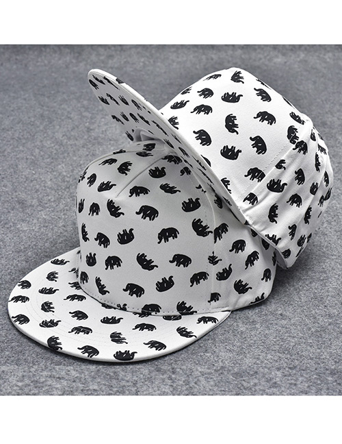 Trendy White Elephant Pattern Decorated Hip-hop Cap(adjustable)