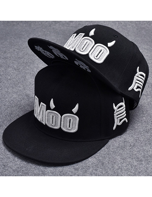 Trendy Black Letter Moo Pattern Decorated Hip-hop Cap(adjustable)