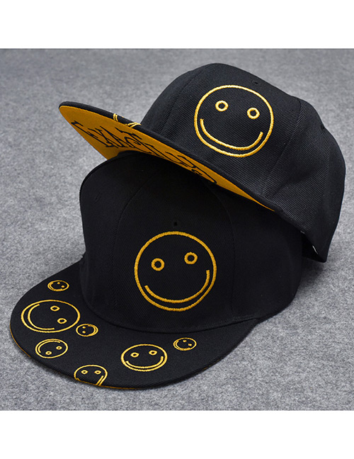 Trendy Black+yellow Smiling Face Pattern Decorated Hip-hop Cap(adjustable)