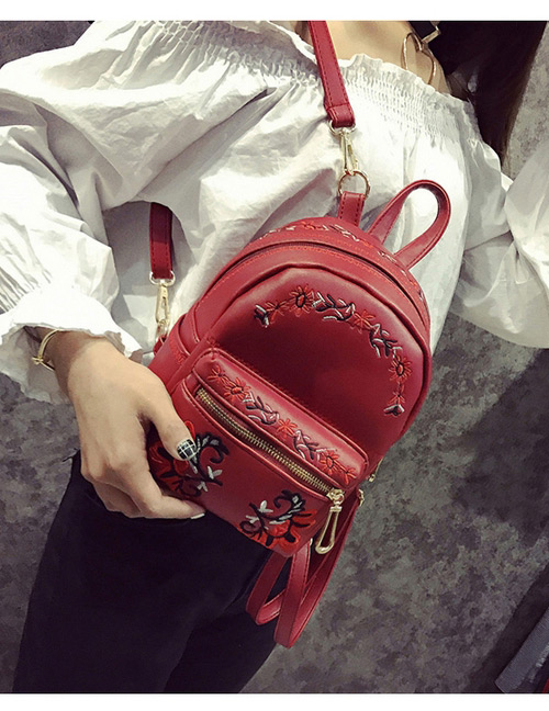 Trendy Red Embroidery Flower Decorated Simple Backpack