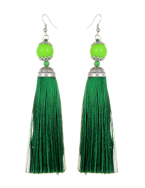 Fashion Green Tassel Decorated Pure Color Earrings