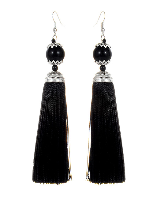 Fashion Black Tassel Decorated Pure Color Earrings