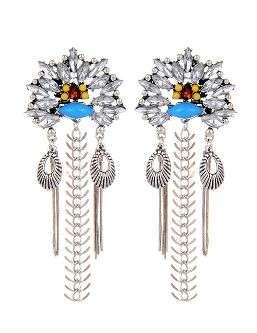 Fashion Silver Color Diamond Decorated Geometric Shape Earrings