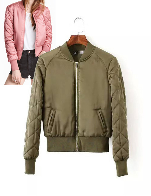 Fashion Armygreen Pure Color Decorated Jacket
