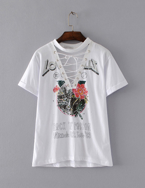Sexy White Hollow Out Decorated T-shirt