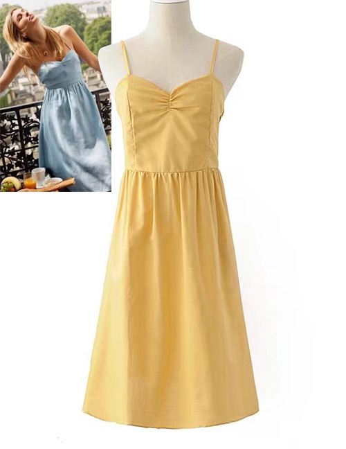 Sexy Yellow Pure Color Decorated Long Dress