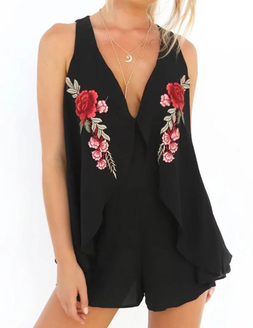 Sexy Black Rose Shape Decorated Jumpsuits