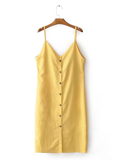 Sexy Yellow V-neckline Decorated Dress