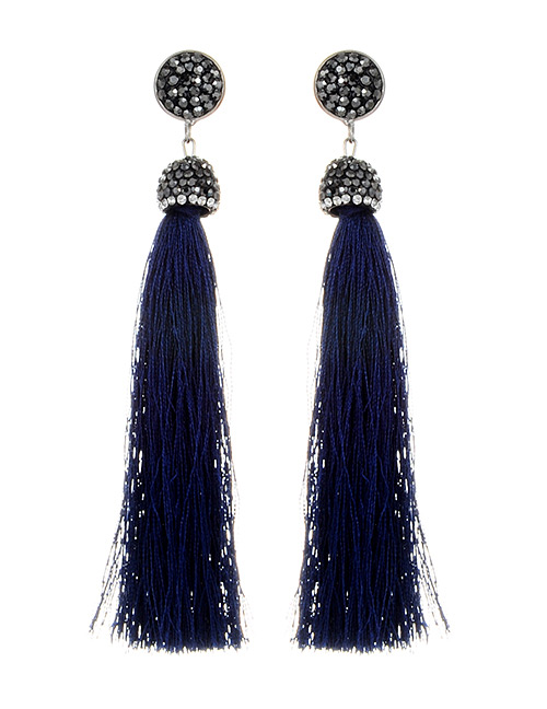 Bohemia Sapphire Blue Long Tassel Decorated Earrings