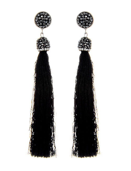 Bohemia Black Long Tassel Decorated Earrings