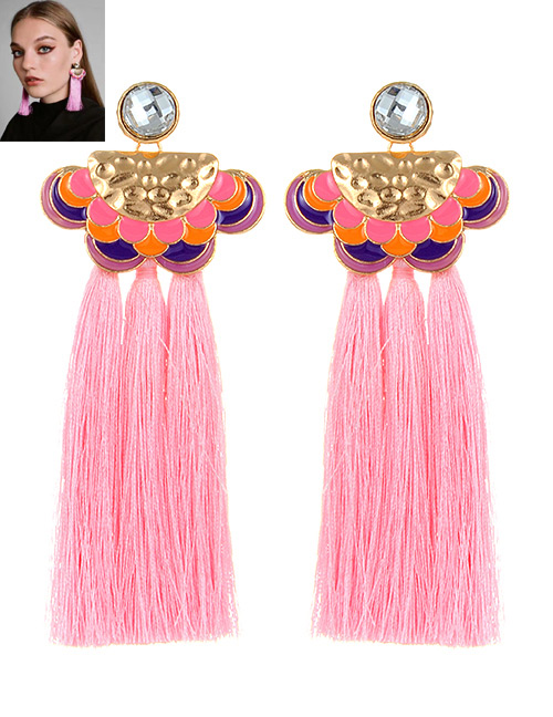 Bohemia Pink Clouds Shape Decorated Tassel Earrings